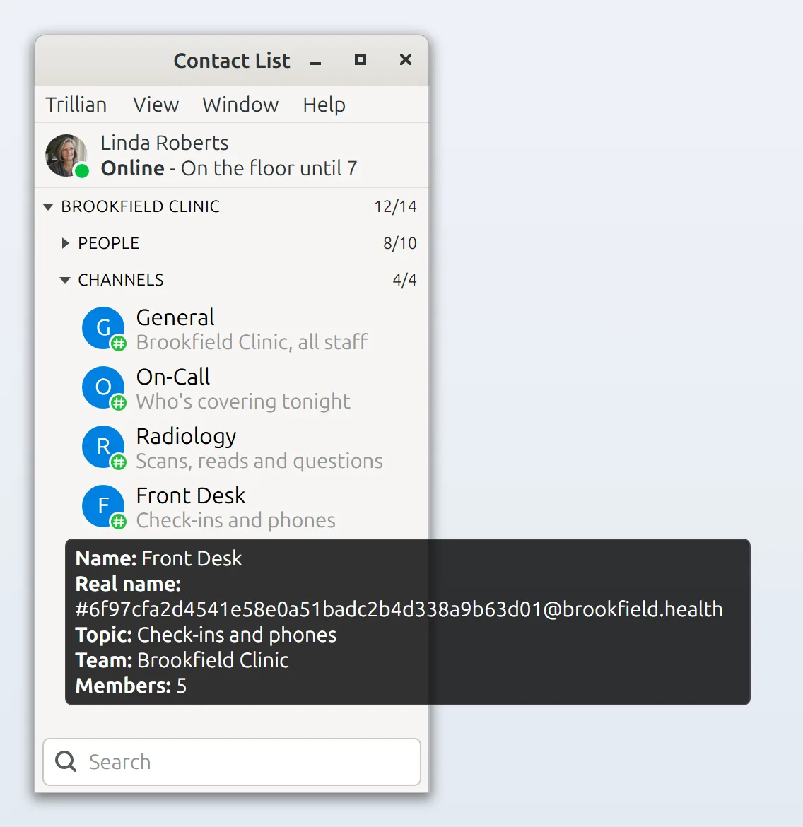 Hover for channel details