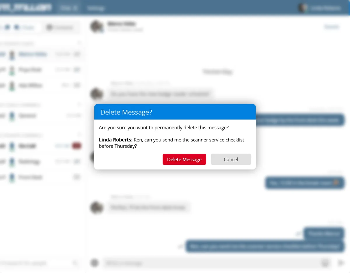 Web: the Delete Message? confirmation for a message you've sent