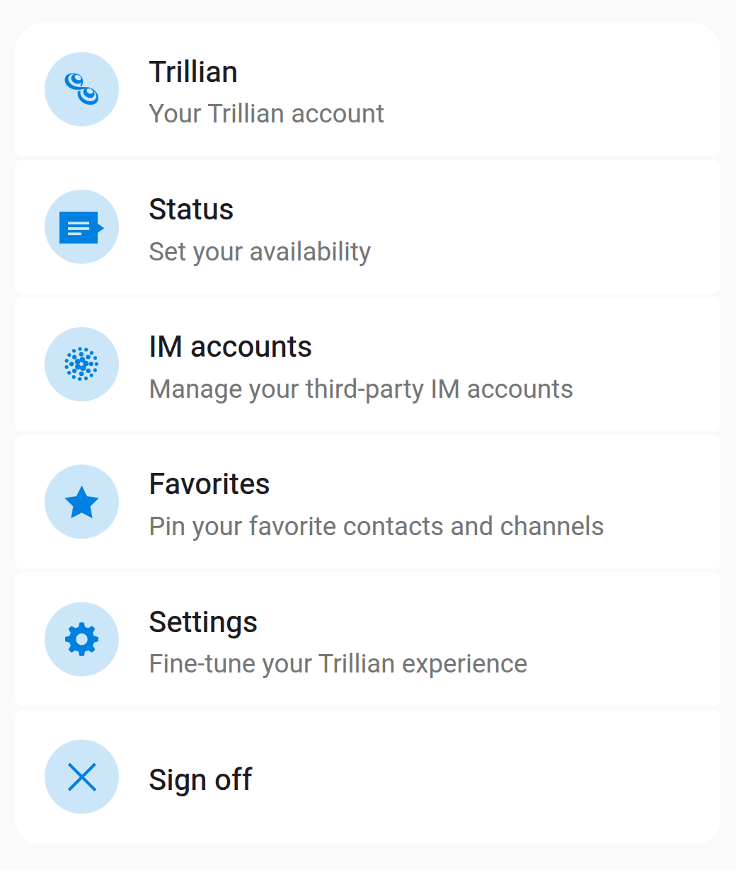 Settings as cards
