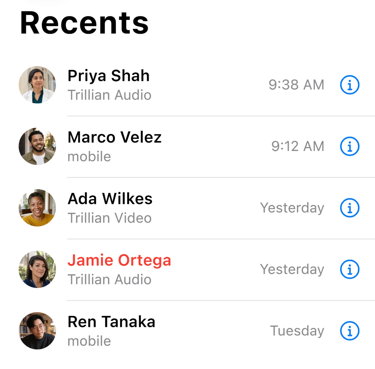Trillian calls in Recents