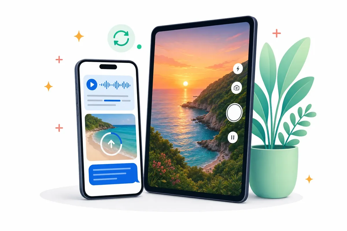 Voice clip transcripts, a new camera and background uploads on iPhone