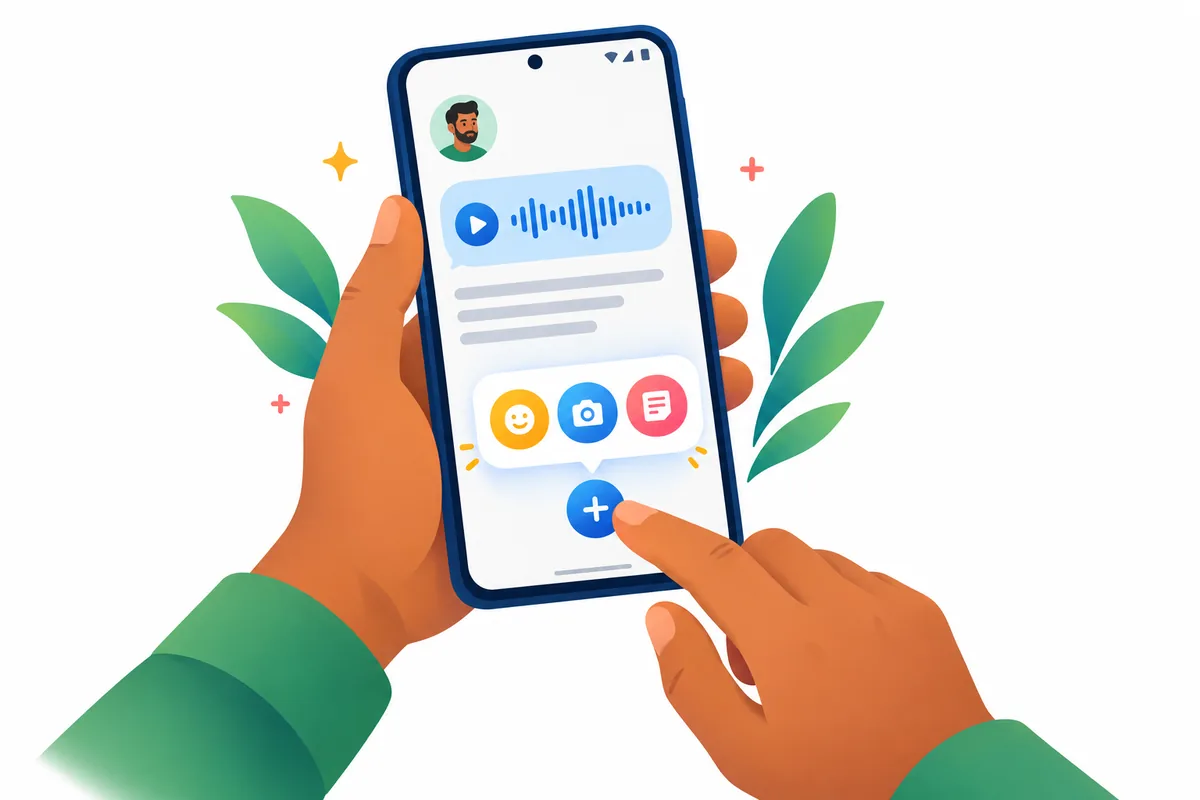Voice clip transcripts and a new + card on Android